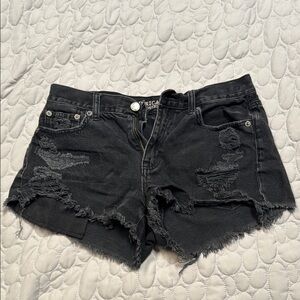 American Eagle Outfitters Black Jean Shorts Distressed Frayed Hem